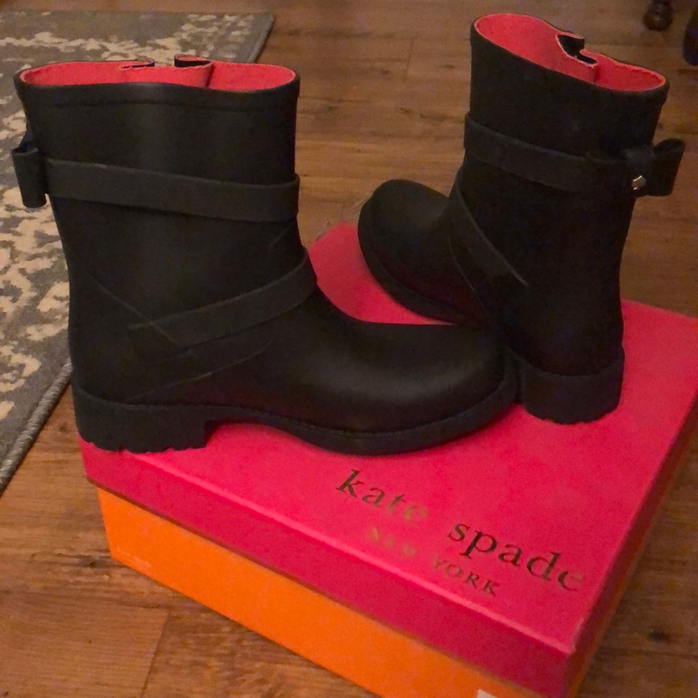 Kate Spade Pamela Matte Black Rubber Rain Boots